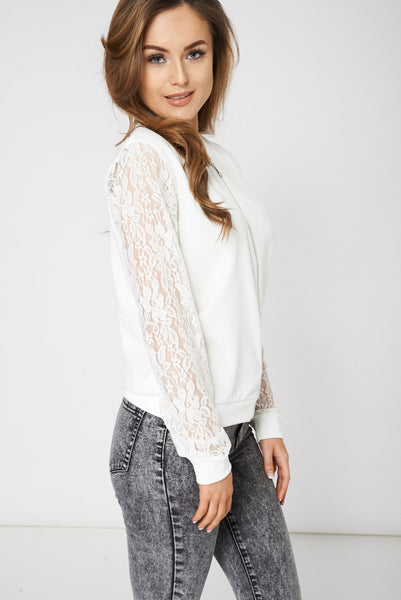 Cream Lace Sleeve Top Ex-Branded Available in Plus Sizes