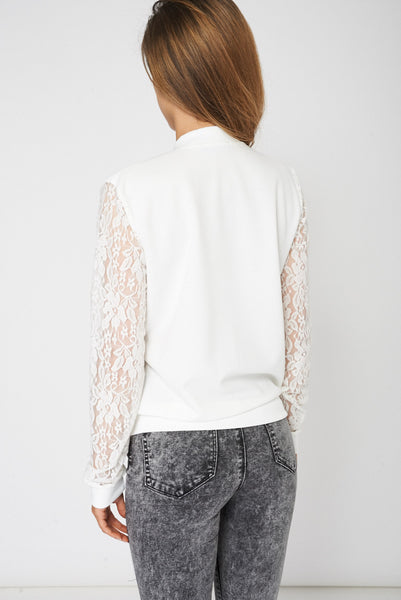 Cream Lace Sleeve Top Ex-Branded Available in Plus Sizes