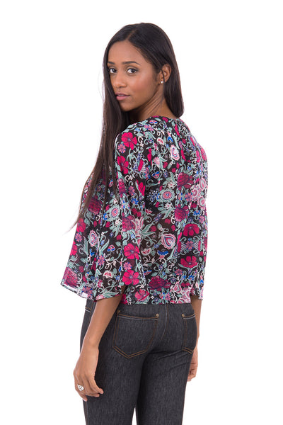 Black Blouse With Flower Design AVAILABLE IN PLUS SIZES