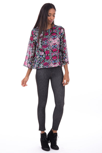 Black Blouse With Flower Design AVAILABLE IN PLUS SIZES