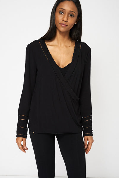 Black Embroidered Detail Twisted Front Top