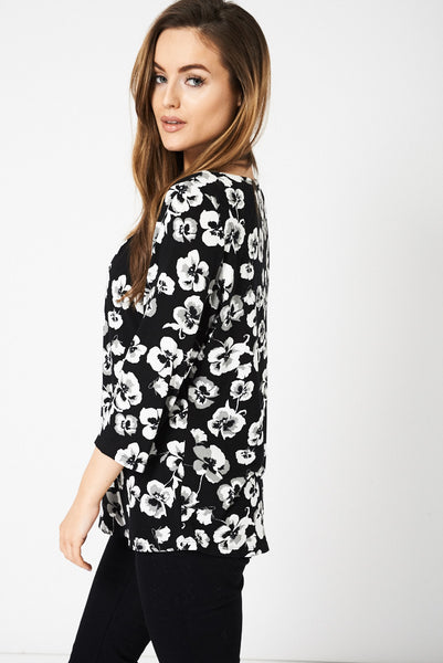 Black Floral Print Top Available In Plus Sizes