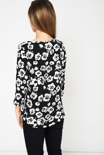 Black Floral Print Top Available In Plus Sizes