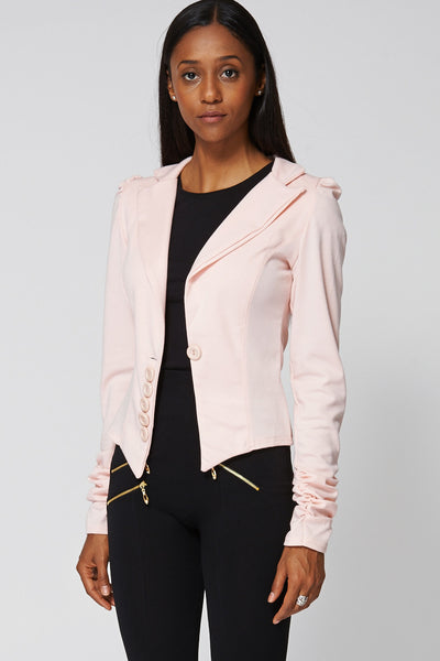 Peach Ruffle Sleeve Short Jacket