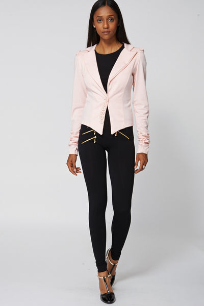 Peach Ruffle Sleeve Short Jacket