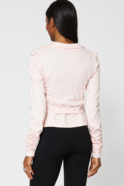 Peach Ruffle Sleeve Short Jacket