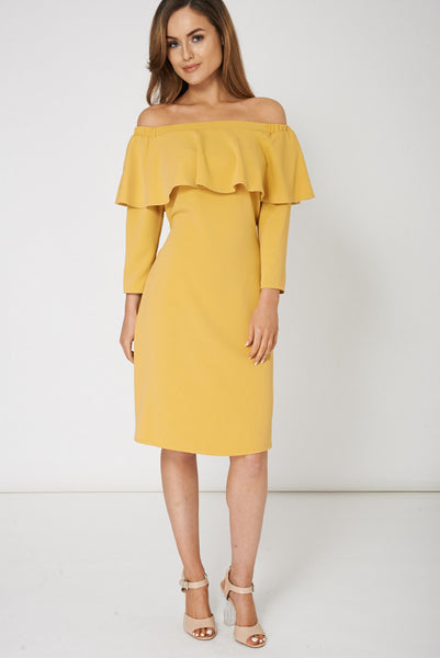 Yellow Frill Overlay Off Shoulder Dress