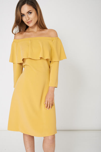 Yellow Frill Overlay Off Shoulder Dress