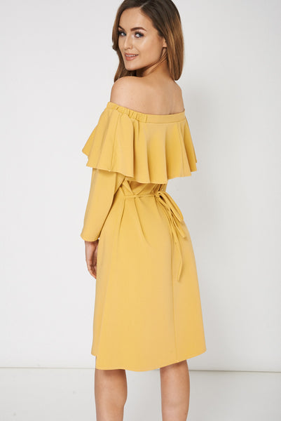 Yellow Frill Overlay Off Shoulder Dress