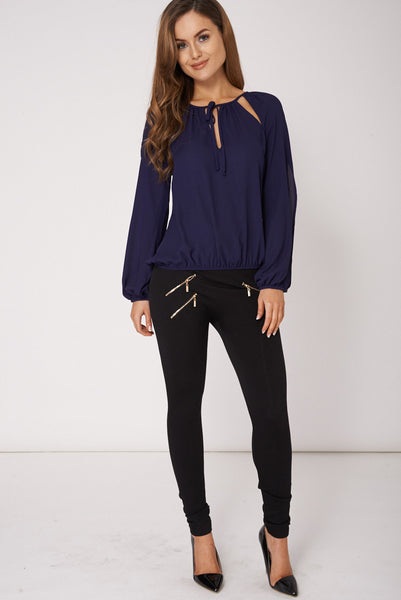 Navy Open Sleeves Blouse With Tassel Detail Ex-Branded