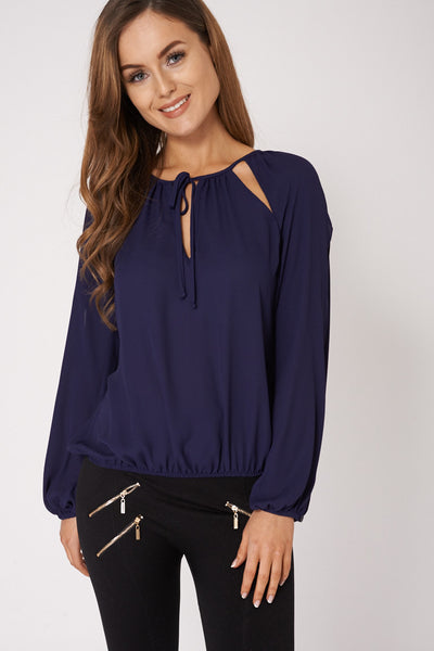 Navy Open Sleeves Blouse With Tassel Detail Ex-Branded