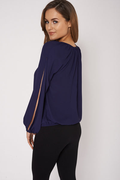 Navy Open Sleeves Blouse With Tassel Detail Ex-Branded