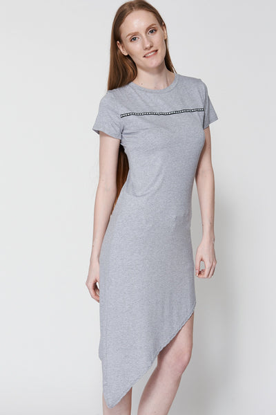 Grey Longline Slogan Asymmetric Top