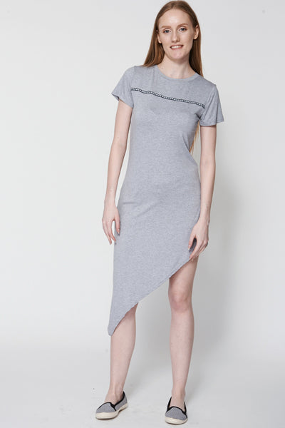 Grey Longline Slogan Asymmetric Top