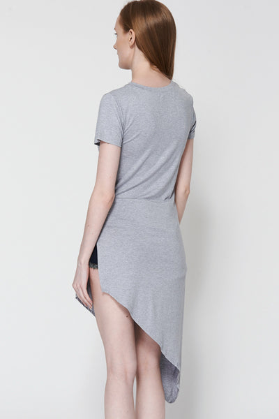 Grey Longline Slogan Asymmetric Top