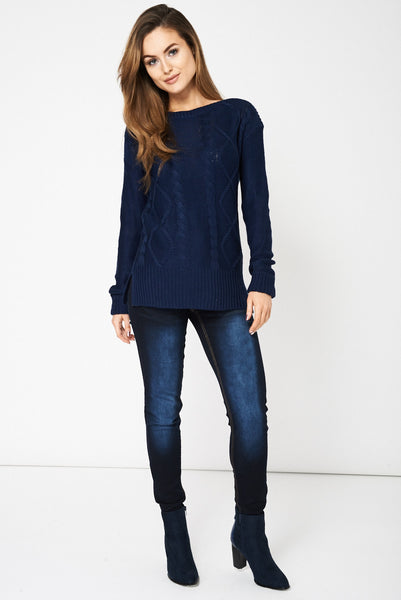 Navy Cable Knitted Jumper Ex-Branded Available In Plus Sizes