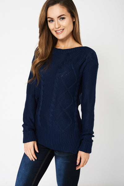 Navy Cable Knitted Jumper Ex-Branded Available In Plus Sizes