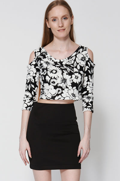 Cold Shoulder Floral Design Crop Top