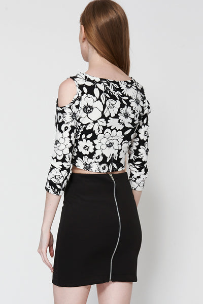 Cold Shoulder Floral Design Crop Top