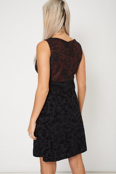 Sleeveless Plunge Dress With Lace And Sequin Details