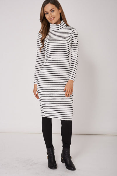 Striped High Neck Textured Bodycon Dress