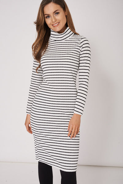 Striped High Neck Textured Bodycon Dress