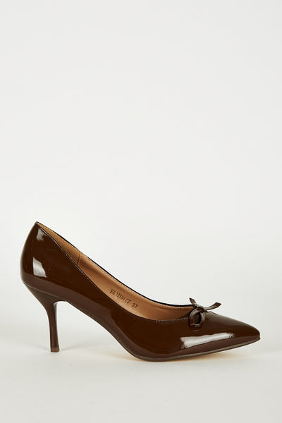 Pointed Toe Panel Court Shoes In Brown