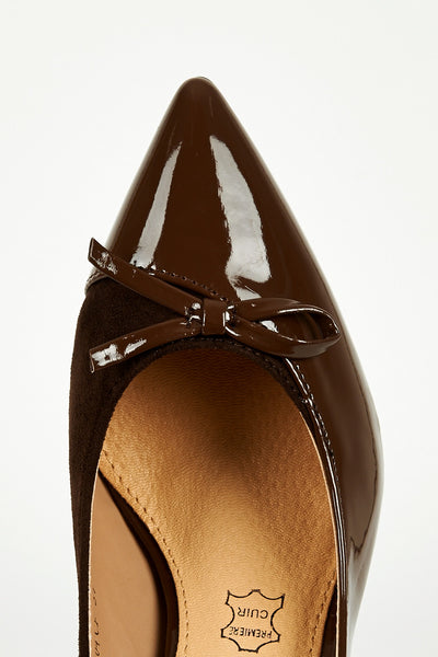 Pointed Toe Panel Court Shoes In Brown
