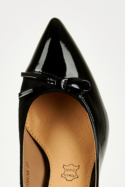 Pointed Toe Panel Court Shoes In Black