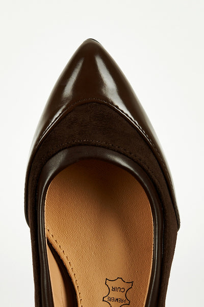 Brown Panel Pointed Court Shoes
