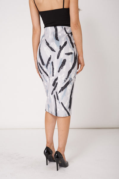 Abstract Print Scuba Skirt Available In Plus Sizes