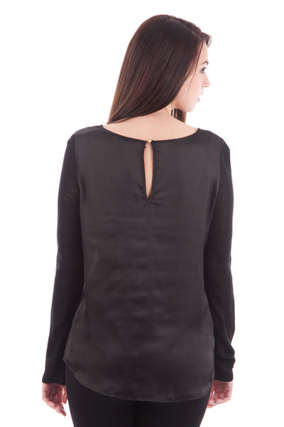 Dipped Hem Blouse with Knitted Sleeves