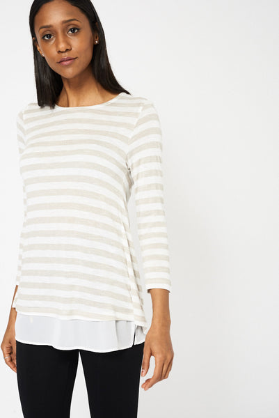 Striped Top With Chiffon Back Ex-Branded Available in Plus Sizes