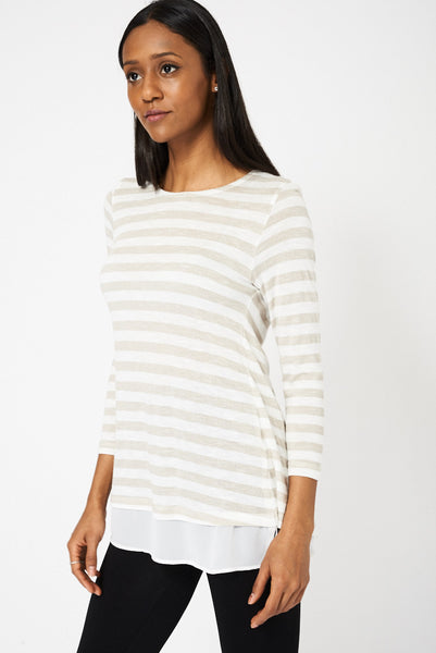 Striped Top With Chiffon Back Ex-Branded Available in Plus Sizes