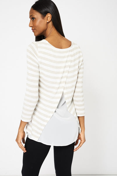 Striped Top With Chiffon Back Ex-Branded Available in Plus Sizes