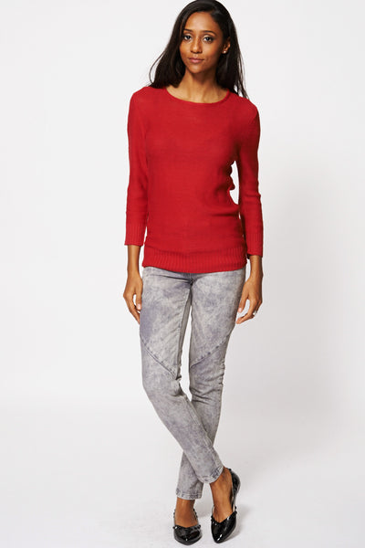 Red Slash Back Long Jumper Top