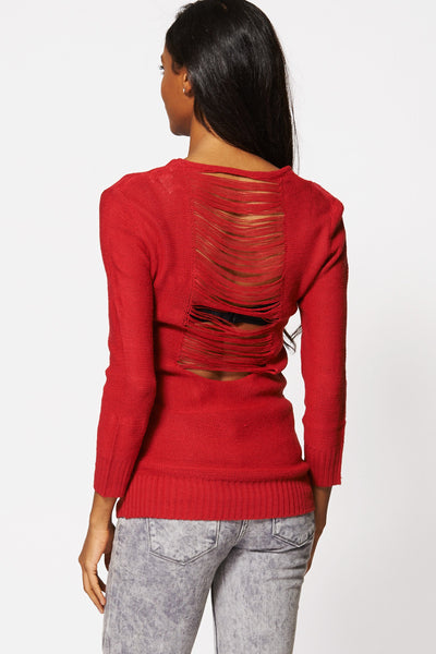 Red Slash Back Long Jumper Top