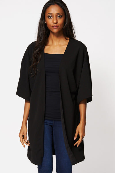 Black Textured Open Kimono Cardigan Ex-Branded