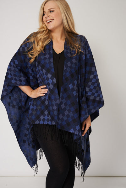 Warm Diamond Patch Design Knitted Poncho