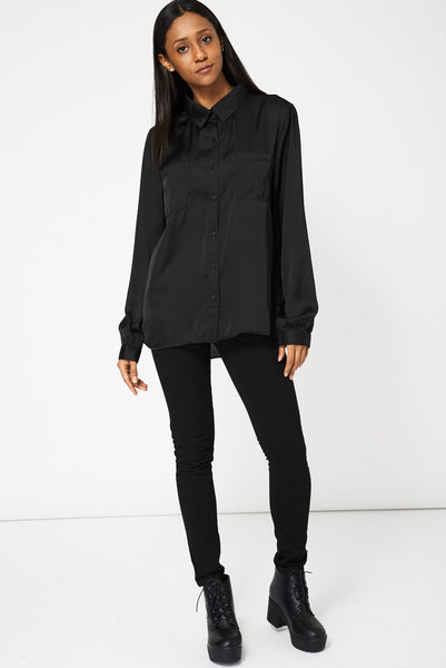 Black Lightweight Shirt With Front Pockets