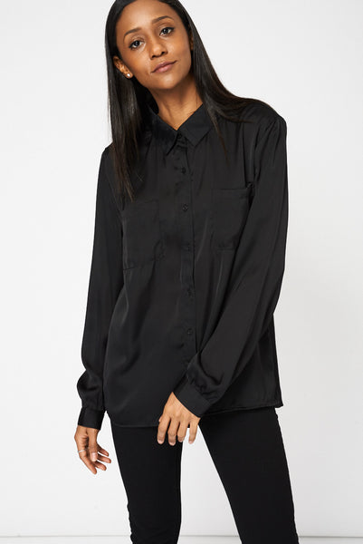 Black Lightweight Shirt With Front Pockets