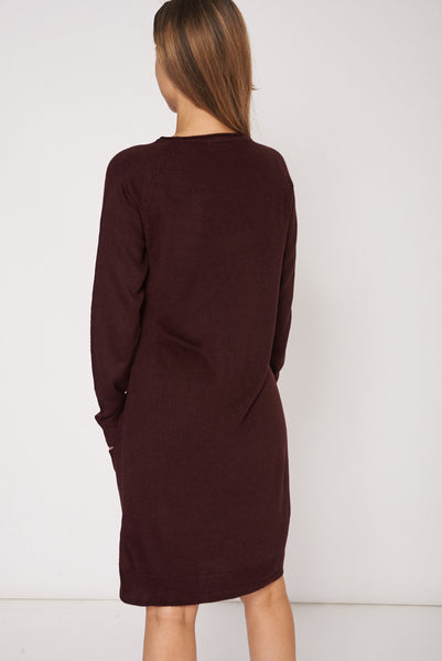 Burgundy Pocket Front Seam Detail Jumper Dress