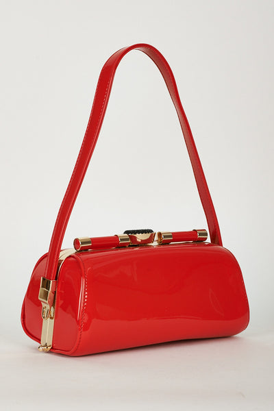 New Retro Patent Red Prom Clutch Bag With Golden Framing