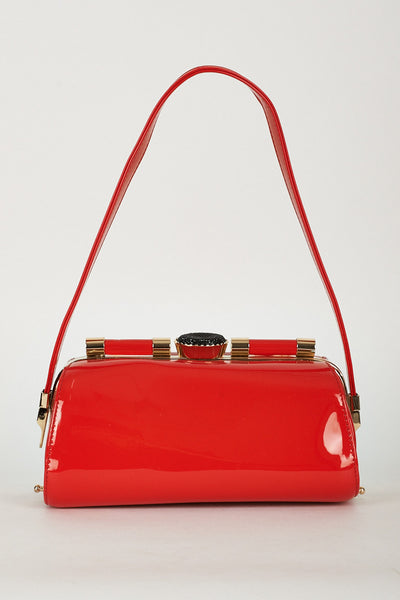 New Retro Patent Red Prom Clutch Bag With Golden Framing