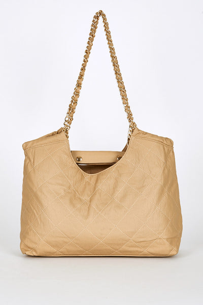 Quilted Chain Strap Shoulder Bag In Beige