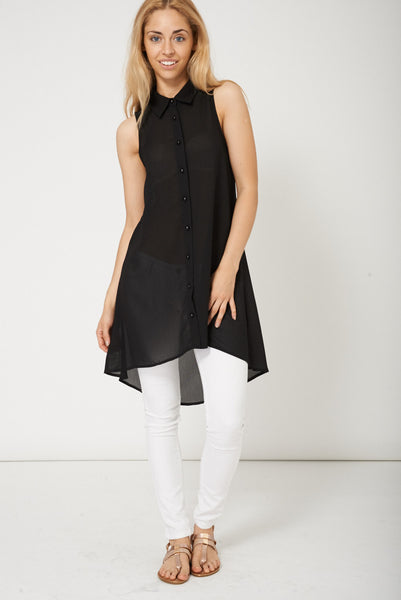 Fit And Flare Black Chiffon Sleeveless Tunic Top