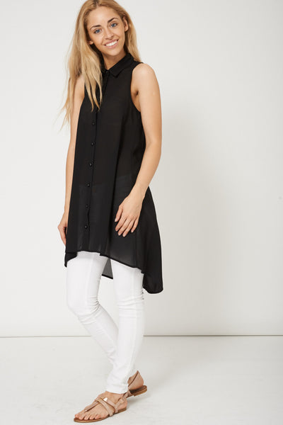 Fit And Flare Black Chiffon Sleeveless Tunic Top