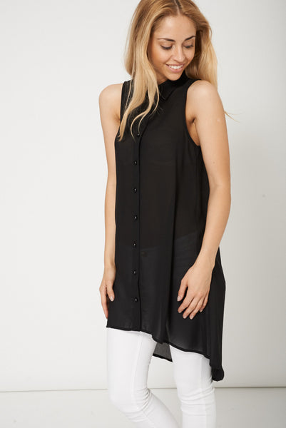 Fit And Flare Black Chiffon Sleeveless Tunic Top