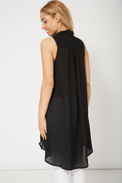 Fit And Flare Black Chiffon Sleeveless Tunic Top