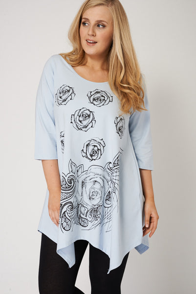 Handkerchief Hem Stretchy Tunic Top